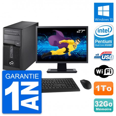 PC Tour Fujitsu P510 Ecran 27" Pentium G2020 RAM 32Go Disque 1To Windows 10 Wifi