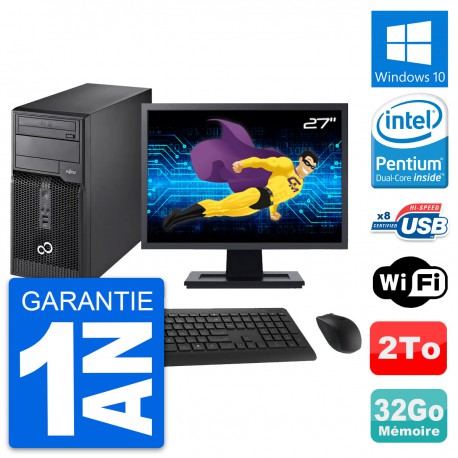 PC Tour Fujitsu P510 Ecran 27" Pentium G2020 RAM 32Go Disque 2To Windows 10 Wifi