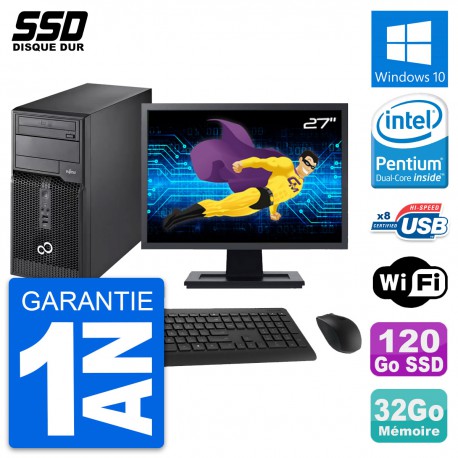 PC Tour Fujitsu P510 Ecran 27" Pentium G2020 RAM 32Go SSD 120Go Windows 10 Wifi