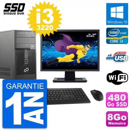 PC Tour Fujitsu P510 MT Ecran 22" Core i3-3220 RAM 8Go SSD 480Go Windows 10 Wifi