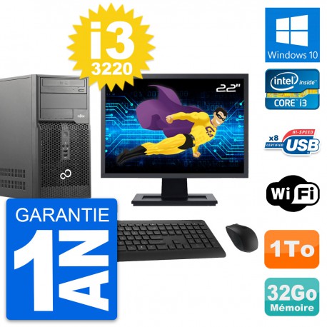 PC Tour Fujitsu P510 Ecran 22" Intel i3-3220 RAM 32Go Disque 1To Windows 10 Wifi