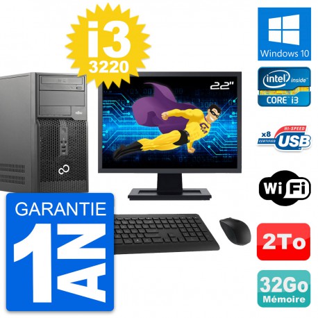 PC Tour Fujitsu P510 Ecran 22" Intel i3-3220 RAM 32Go Disque 2To Windows 10 Wifi