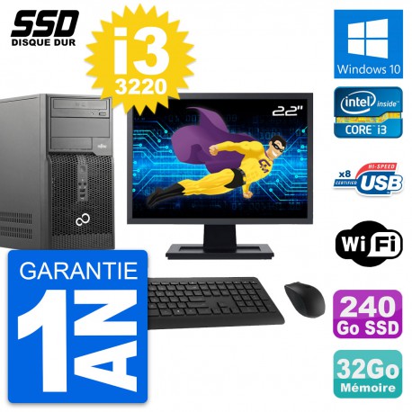 PC Tour Fujitsu P510 Ecran 22" Intel i3-3220 RAM 32Go SSD 240Go Windows 10 Wifi