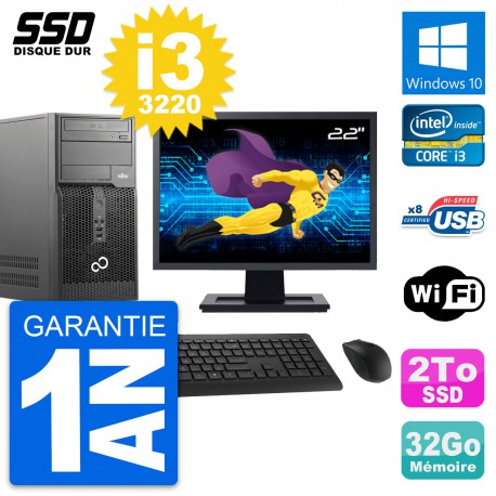 PC Tour Fujitsu Esprimo P510 Ecran 22" i3-3220 RAM 32Go SSD 2To Windows 10 Wifi