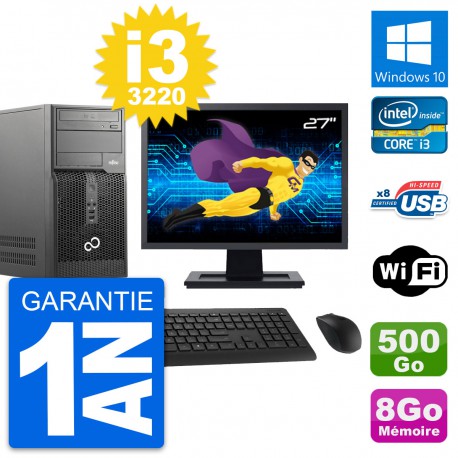 PC Tour Fujitsu P510 Ecran 27" Core i3-3220 RAM 8Go Disque 500Go Windows 10 Wifi