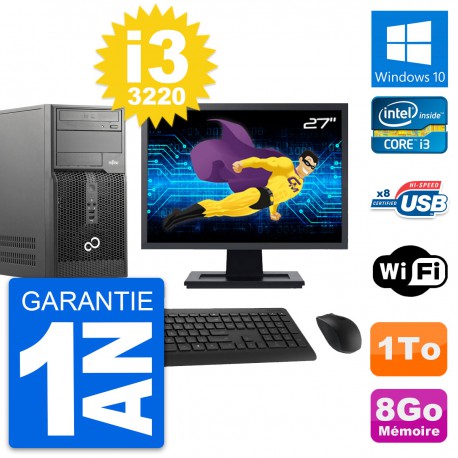 PC Tour Fujitsu P510 Ecran 27" Intel i3-3220 RAM 8Go Disque 1To Windows 10 Wifi