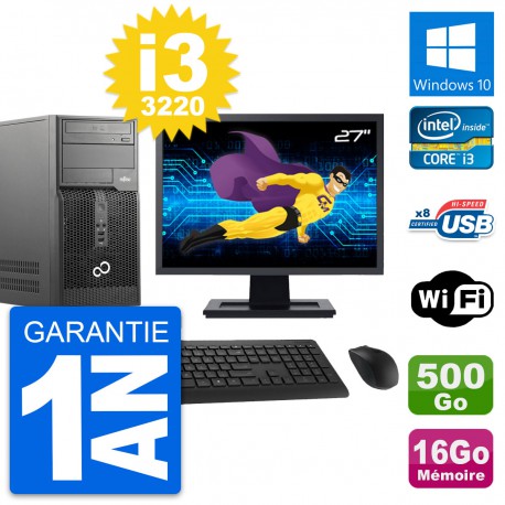 PC Tour Fujitsu P510 Ecran 27" i3-3220 RAM 16Go Disque Dur 500Go Windows 10 Wifi