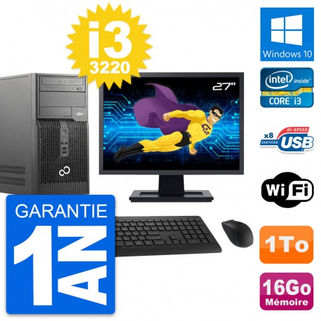PC Tour Fujitsu P510 Ecran 27" Intel i3-3220 RAM 16Go Disque 1To Windows 10 Wifi