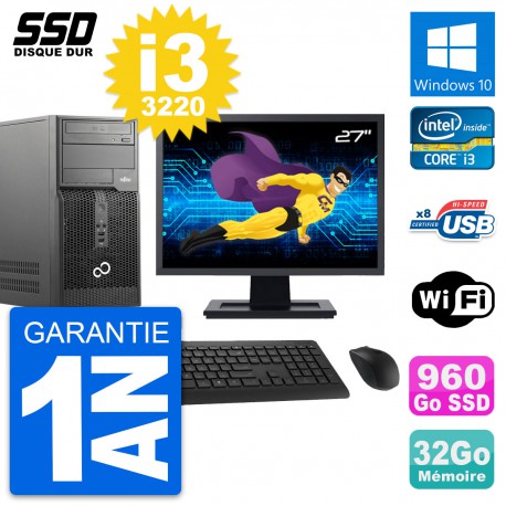 PC Tour Fujitsu P510 Ecran 27" Intel i3-3220 RAM 32Go SSD 960Go Windows 10 Wifi