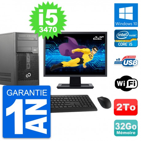 PC Tour Fujitsu P510 Ecran 22" Intel i5-3470 RAM 32Go Disque 2To Windows 10 Wifi