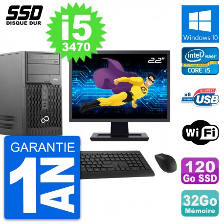 PC Tour Fujitsu P510 Ecran 22" Intel i5-3470 RAM 32Go SSD 120Go Windows 10 Wifi