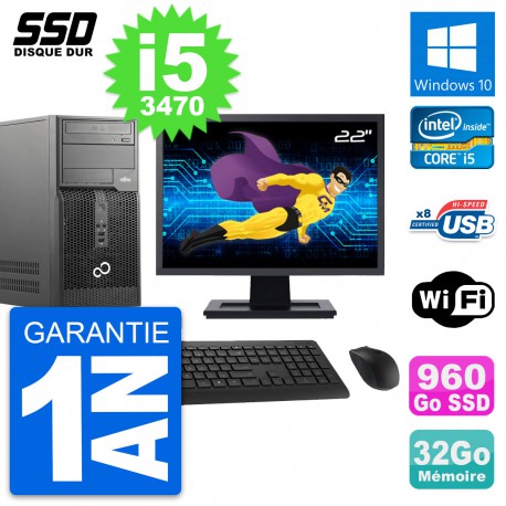 PC Tour Fujitsu P510 Ecran 22" Intel i5-3470 RAM 32Go SSD 960Go Windows 10 Wifi