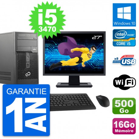 PC Tour Fujitsu P510 Ecran 27" i5-3470 RAM 16Go Disque Dur 500Go Windows 10 Wifi