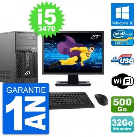 PC Tour Fujitsu P510 MT Ecran 27" i5-3470 RAM 32Go Disque 500Go Windows 10 Wifi