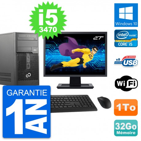 PC Tour Fujitsu P510 Ecran 27" Intel i5-3470 RAM 32Go Disque 1To Windows 10 Wifi
