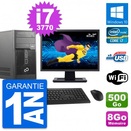 PC Tour Fujitsu P510 Ecran 22" Core i7-3770 RAM 8Go Disque 500Go Windows 10 Wifi