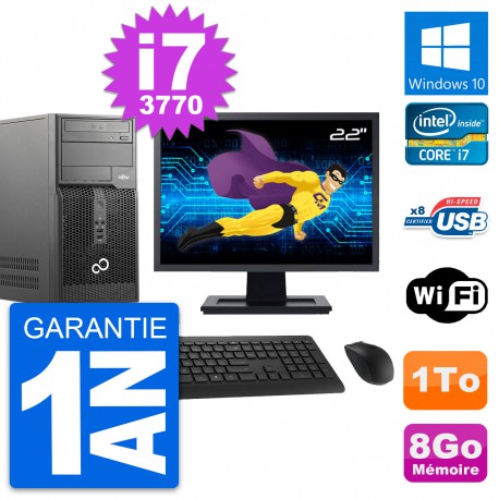 PC Tour Fujitsu P510 Ecran 22" Intel i7-3770 RAM 8Go Disque 1To Windows 10 Wifi