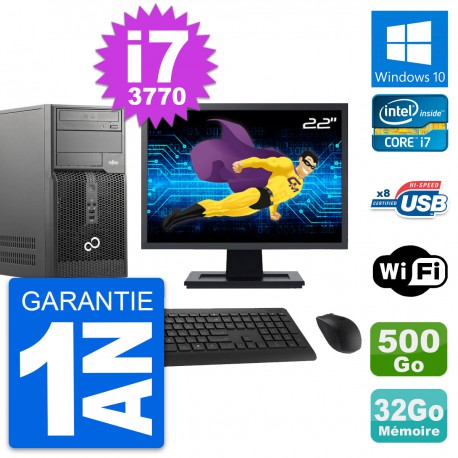 PC Tour Fujitsu P510 MT Ecran 22" i7-3770 RAM 32Go Disque 500Go Windows 10 Wifi