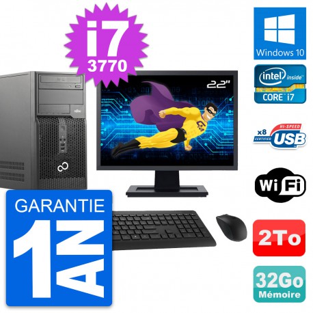 PC Tour Fujitsu P510 Ecran 22" Intel i7-3770 RAM 32Go Disque 2To Windows 10 Wifi
