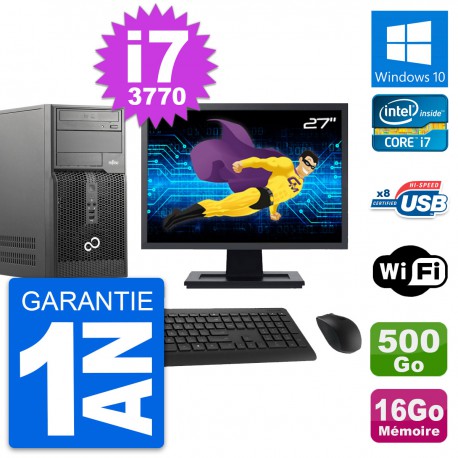 PC Tour Fujitsu P510 Ecran 27" i7-3770 RAM 16Go Disque Dur 500Go Windows 10 Wifi