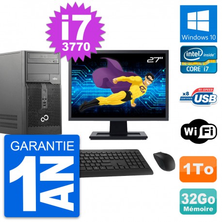 PC Tour Fujitsu P510 Ecran 27" Intel i7-3770 RAM 32Go Disque 1To Windows 10 Wifi