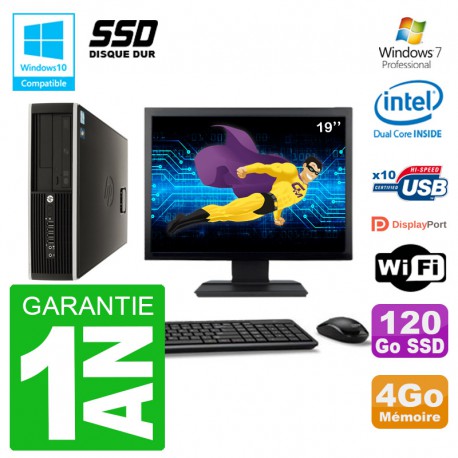 PC HP Compaq 8100 SFF Ecran 19" G6950 RAM 4Go SSD 120Go Graveur DVD Wifi W7
