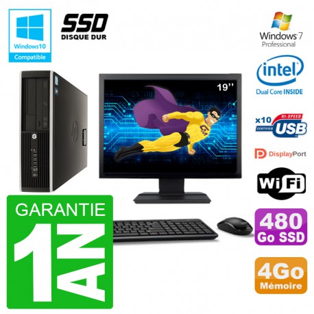 PC HP Compaq 8100 SFF Ecran 19" G6950 RAM 4Go SSD 480Go Graveur DVD Wifi W7