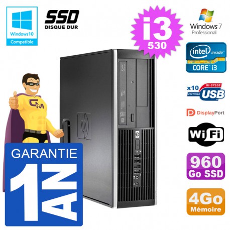 PC HP Compaq 8100 SFF i3-530 RAM 4Go SSD 960Go Graveur DVD Wifi W7