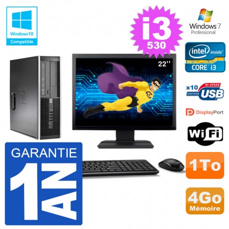 PC HP Compaq 8100 SFF Ecran 22" i3-530 RAM 4Go Disque 1To Graveur DVD Wifi W7