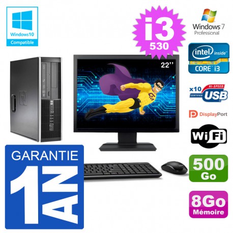 PC HP Compaq 8100 SFF Ecran 22" i3-530 RAM 8Go Disque 500Go Graveur DVD Wifi W7