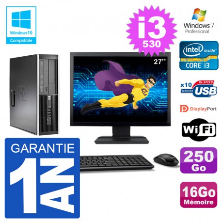 PC HP Compaq 8100 SFF Ecran 27" i3-530 RAM 16Go Disque 250Go Graveur DVD Wifi W7