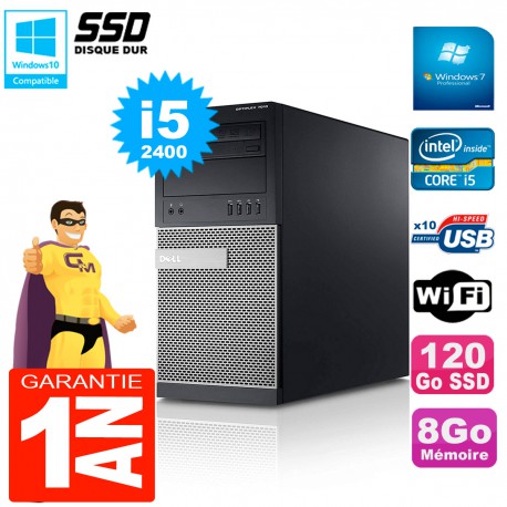 PC Tour DELL 7010 Core I5-2400 RAM 8Go Disque 120 Go SSD Wifi W7