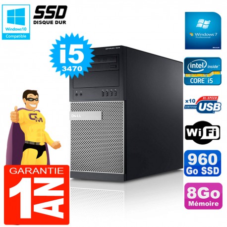 PC Tour DELL 7010 Core I5-3470 RAM 8Go Disque 960 Go SSD Wifi W7