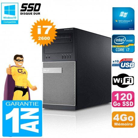 PC Tour DELL 7010 Core I7-2600 RAM 4Go Disque 120 Go SSD Wifi W7