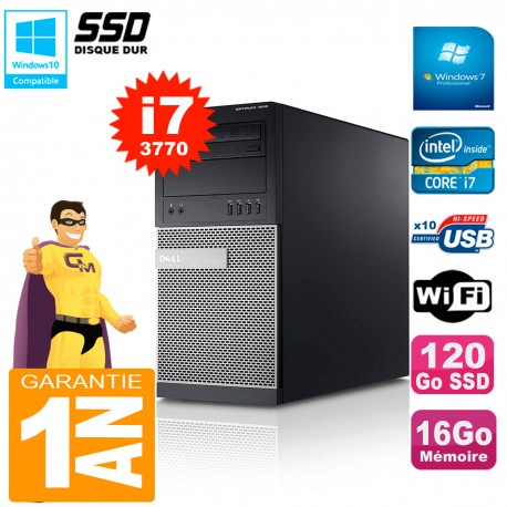 PC Tour DELL 7010 Core I7-3770 RAM 16Go Disque 120 Go SSD Wifi W7