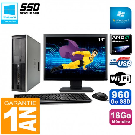 PC HP Compaq 6005 Pro SFF Ecran 19" AMD Phenom II RAM 16Go 960 Go SSD Wifi W7