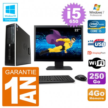 PC HP Compaq 8100 SFF Ecran 22" i5-650 RAM 4Go Disque 250Go Graveur DVD Wifi W7