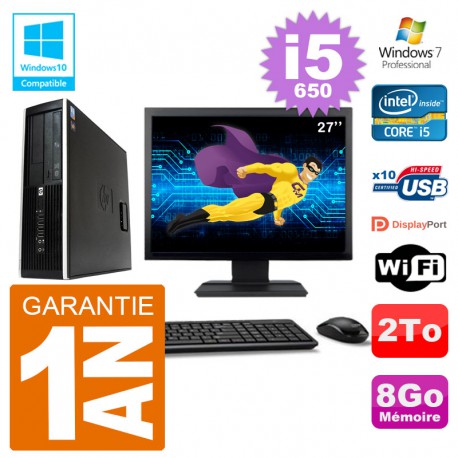 PC HP Compaq 8100 SFF Ecran 27" i5-650 RAM 8Go Disque 2To Graveur DVD Wifi W7