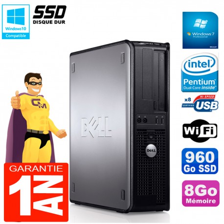PC DELL Optiplex 780 DT Intel E5300 RAM 8Go 960 Go SSD Graveur DVD Wifi W7