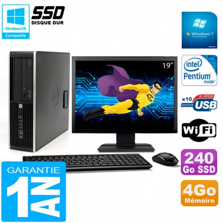 PC HP Compaq Pro 6200 SFF Ecran 19" Intel G840 4Go 240 Go SSD Graveur DVD Wifi W7