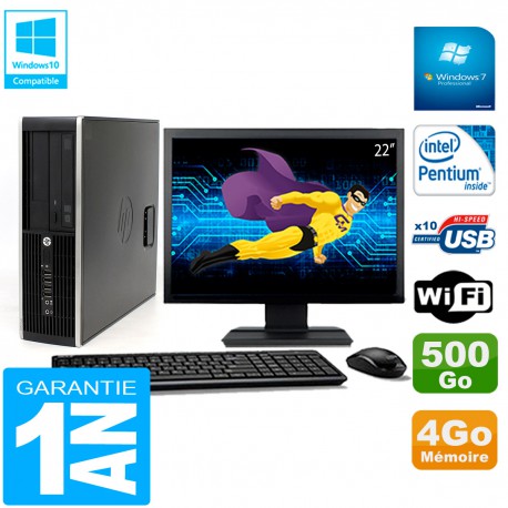 PC HP Compaq Pro 6200 SFF Ecran 22" Intel G840 4Go 500Go Graveur DVD Wifi W7