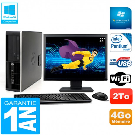 PC HP Compaq Pro 6200 SFF Ecran 22" Intel G840 4Go 2To Graveur DVD Wifi W7