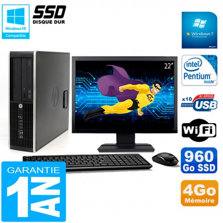PC HP Compaq Pro 6200 SFF Ecran 22" Intel G840 4Go 960 Go SSD Graveur DVD Wifi W7