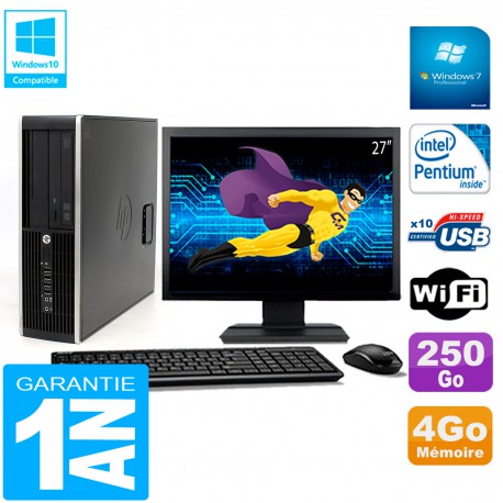 PC HP Compaq Pro 6200 SFF Ecran 27" Intel G840 4Go 250Go Graveur DVD Wifi W7