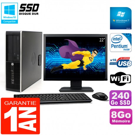 PC HP Compaq Pro 6200 SFF Ecran 22" Intel G840 8Go 240 Go SSD Graveur DVD Wifi W7