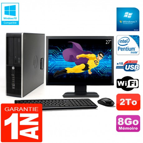 PC HP Compaq Pro 6200 SFF Ecran 27" Intel G840 8Go 2To Graveur DVD Wifi W7