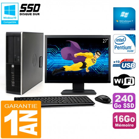 PC HP Compaq Pro 6200 SFF Ecran 27" Intel G840 16Go 240 Go SSD Graveur Wifi W7