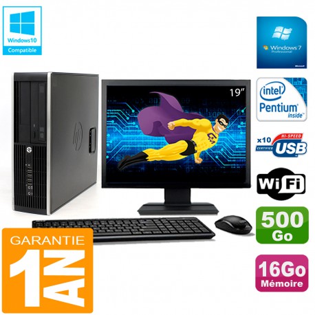 PC HP Compaq Pro 6200 SFF Ecran 19" Intel G840 16Go 500Go Graveur Wifi W7