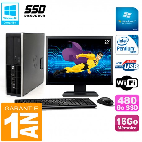 PC HP Compaq Pro 6200 SFF Ecran 22" Intel G840 16Go 480 Go SSD Graveur Wifi W7