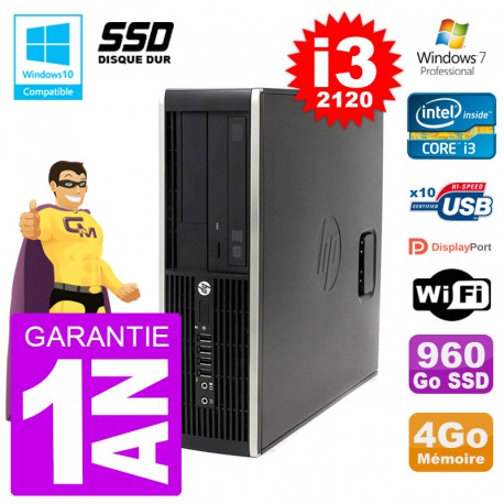PC HP 6200 SFF Intel i3-2120 RAM 4Go SSD 960Go Graveur DVD Wifi W7